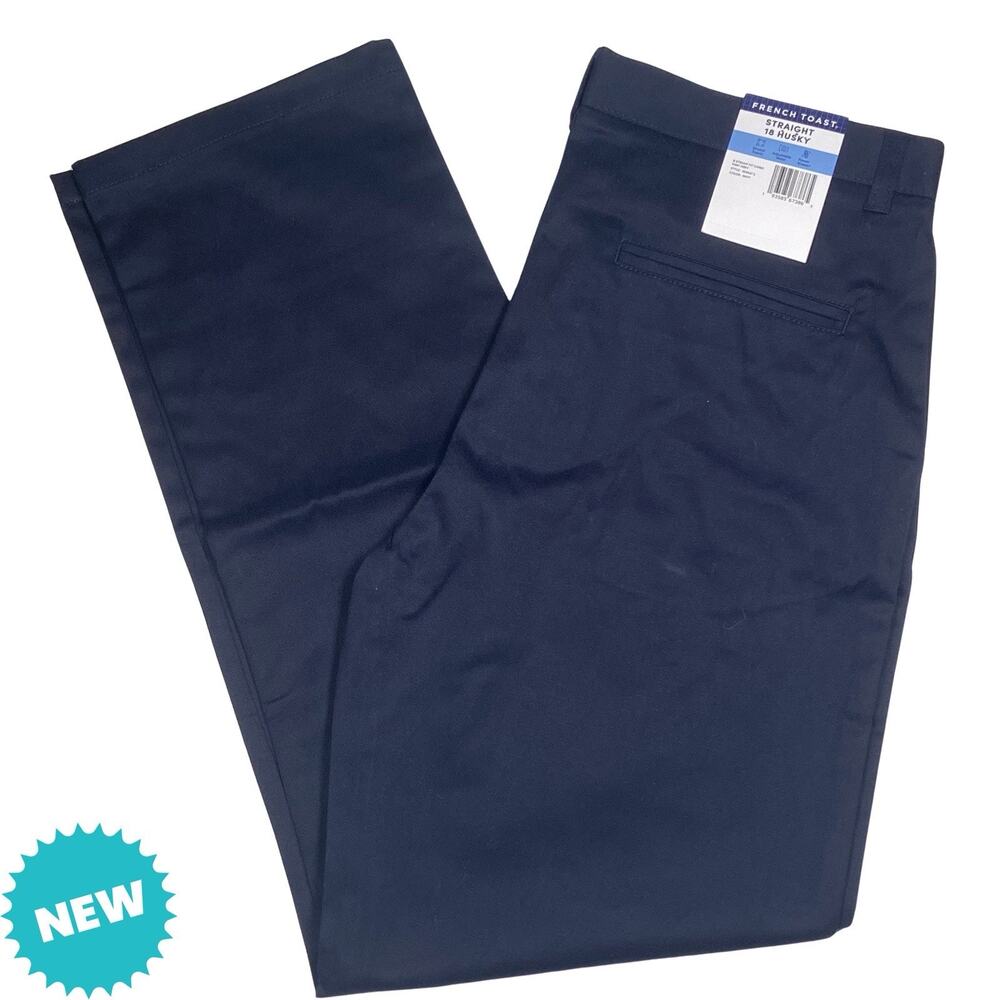 French Toast Boys 18 Husky Navy Adj Waist Straight Fit Stretch Twill Chino Pant